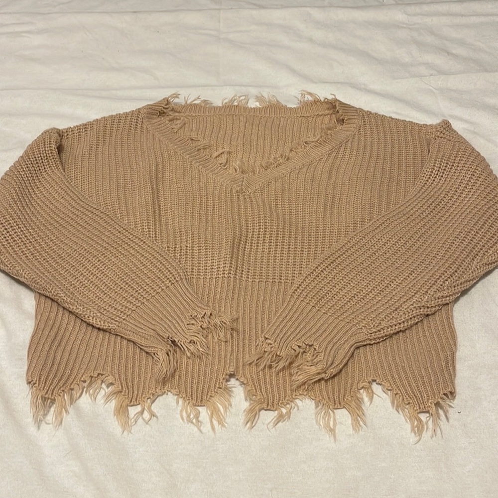 Beige Raw Jaggered Hem Oversized Sweater size 4